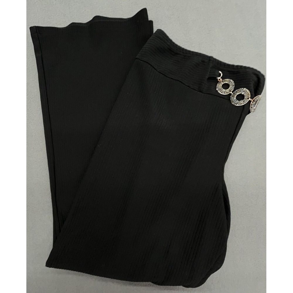Essentials‎ Pants Women 18/20W Black Ribbed Stretch Cropped Beaded Charms